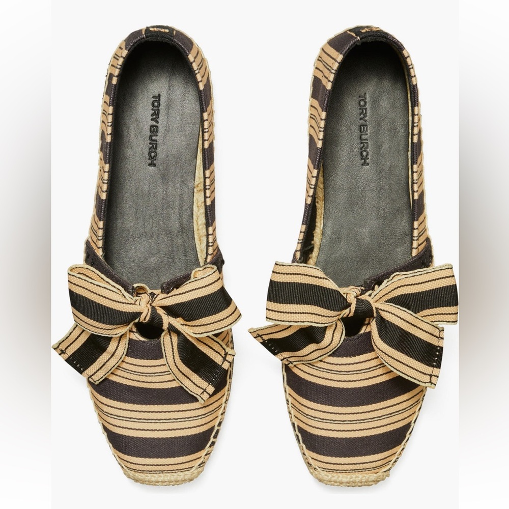 Tory Burch Bow Espadrille Flat in Vintage Stripe Ribbon